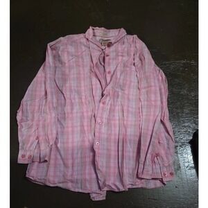 Mountain Lake Womens 2X Pink Plaid Button Down Shirt Wrinkle Resistant Cotton